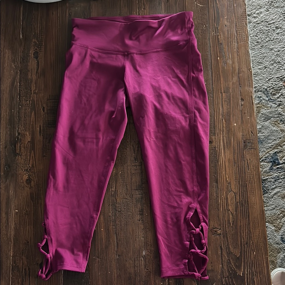 Champion magenta cropped Leggings with crisscross detail
